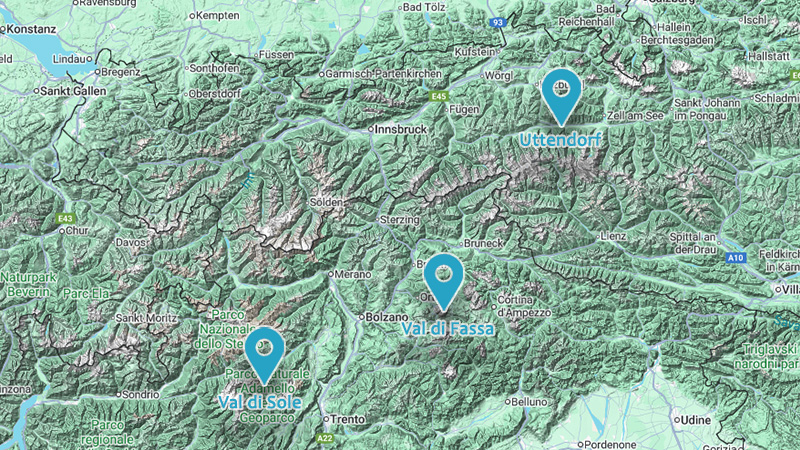 Karta av olika resm�l skidresa